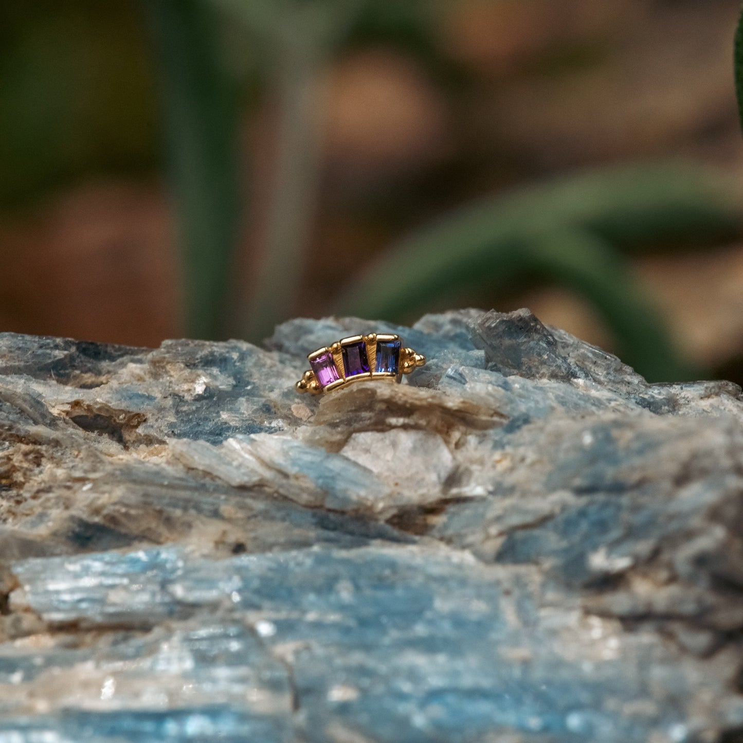 18g/16g BVLA Threaded Tiny Baguette Panaraya w/ Rhodolite, Amethyst & Iolite