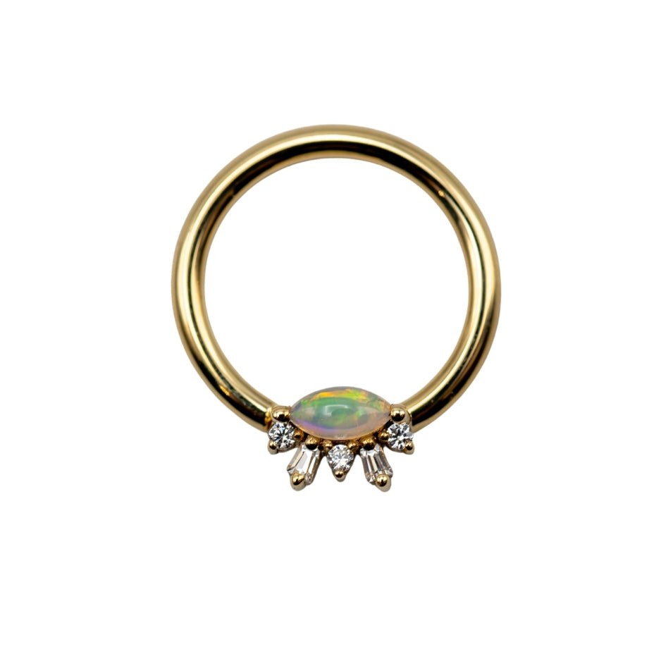 16g 3/8" Seam Ring Change of Heart w/ White Opal & Cubic Zirconia