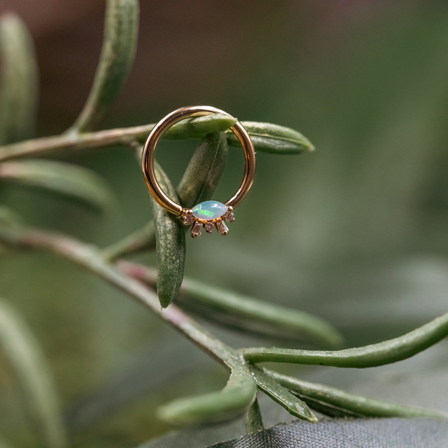 16g 3/8" Seam Ring Change of Heart w/ White Opal & Cubic Zirconia