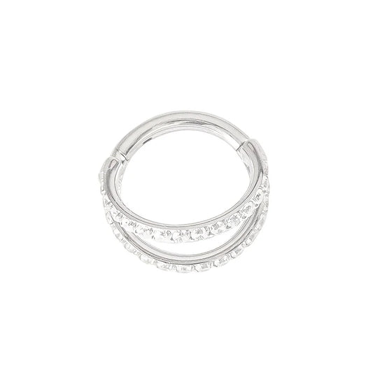 16g 5/16" Titanium Clicker/Hinge Ring Double Row SS w/ Cubic Zirconia