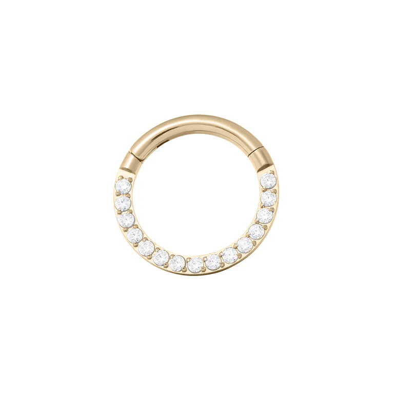 16g 5/16" Titanium Clicker/Hinge Ring Yellow Gold plated w/ Cubic Zirconia