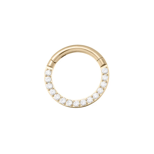 16g 5/16" Titanium Clicker/Hinge Ring Yellow Gold plated w/ Cubic Zirconia