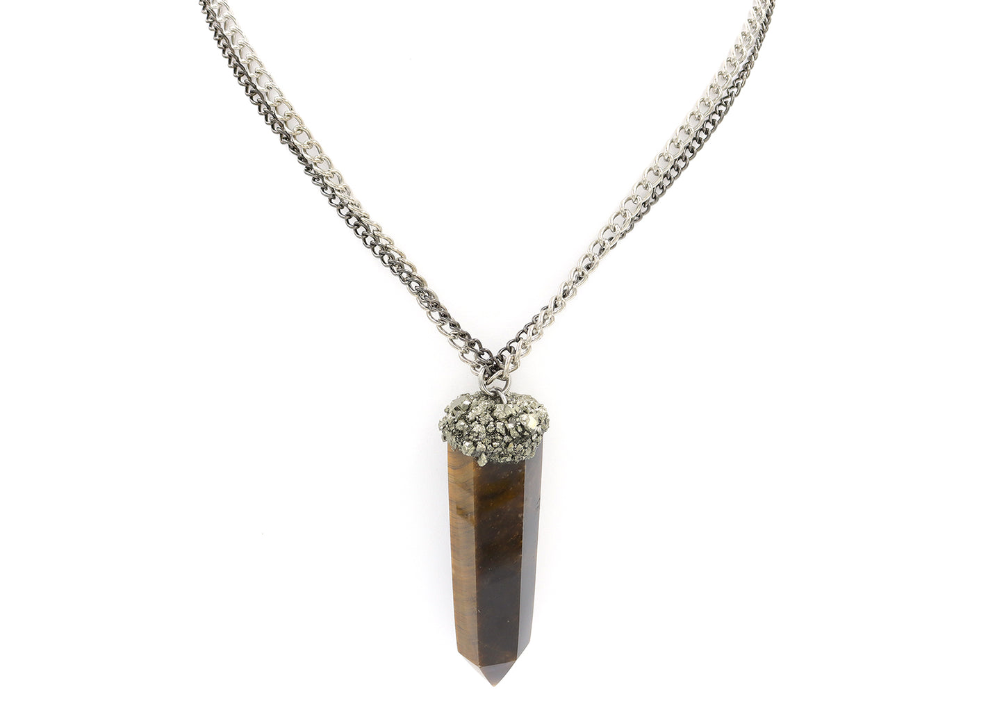 Tigers Eye & Pyrite Crystal Necklace
