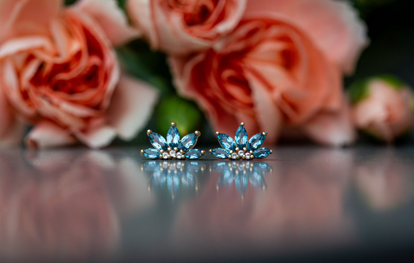 18g Threadless Buddha Jewelry Valentina w/ London Blue Topaz & White Cubic Zirconia