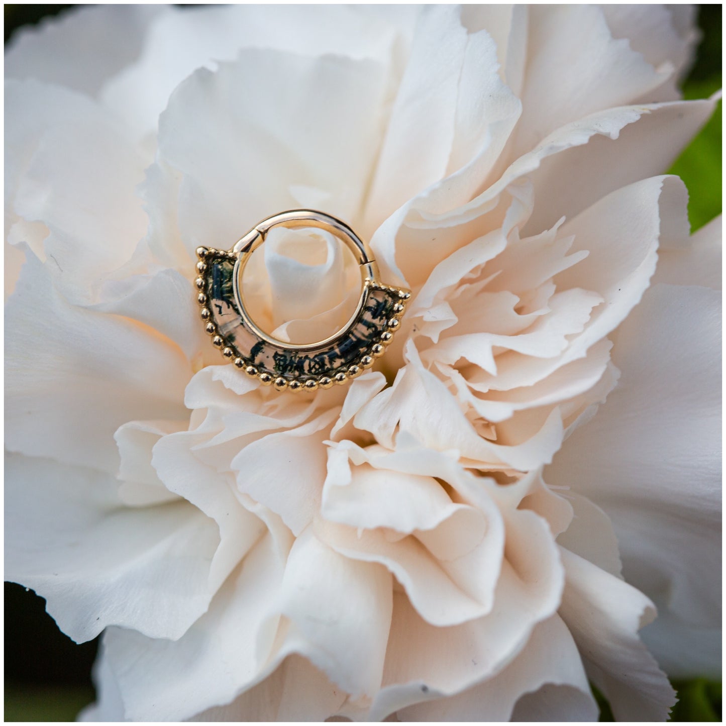 16g Harmonic with Genuine Moss Agate Hinge Ring