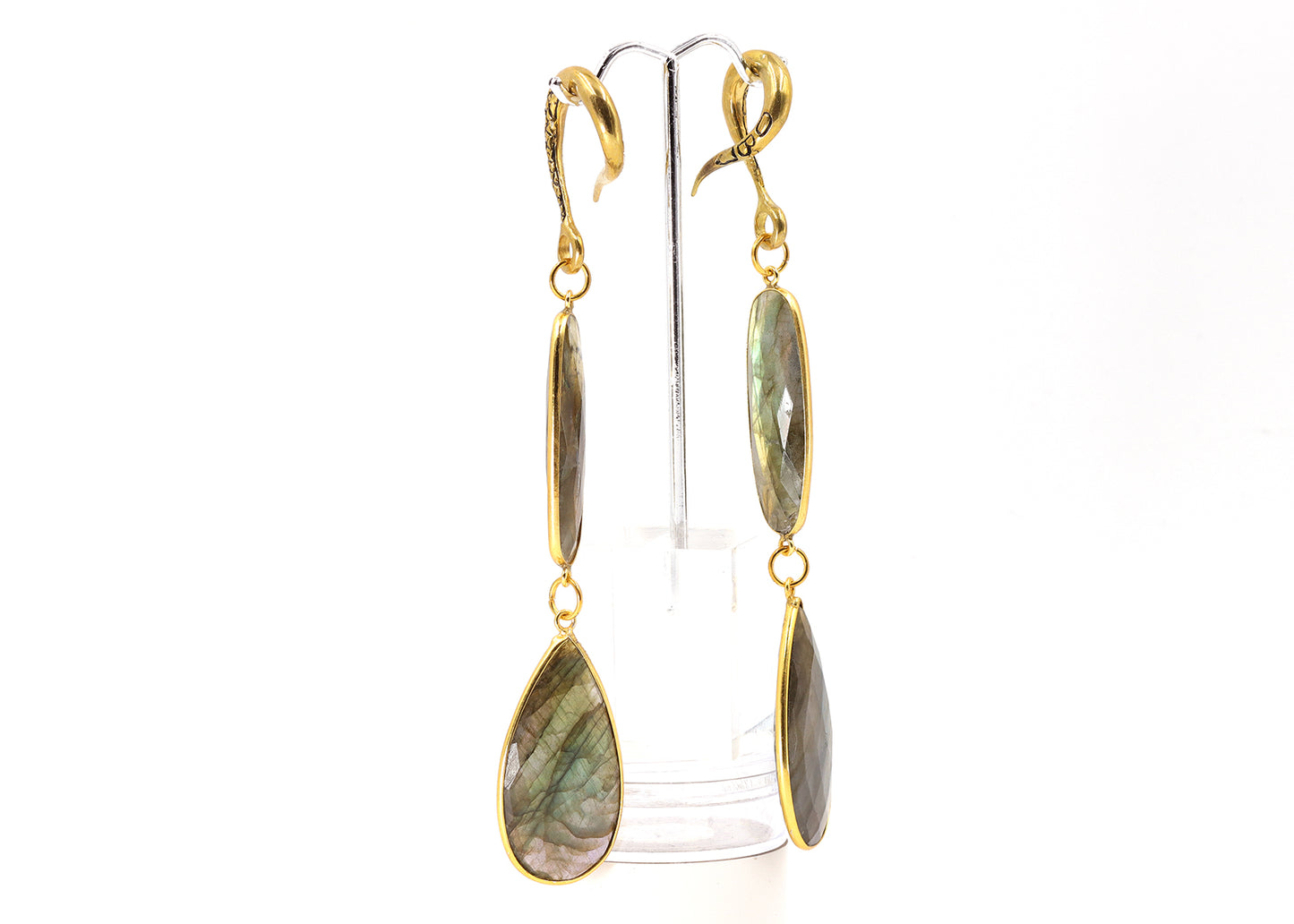 6g Brass Coils with Labradorite Double Dangle