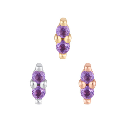 Mishka 2 Amethyst 14K Gold Threadless End for Ear or Nostril
