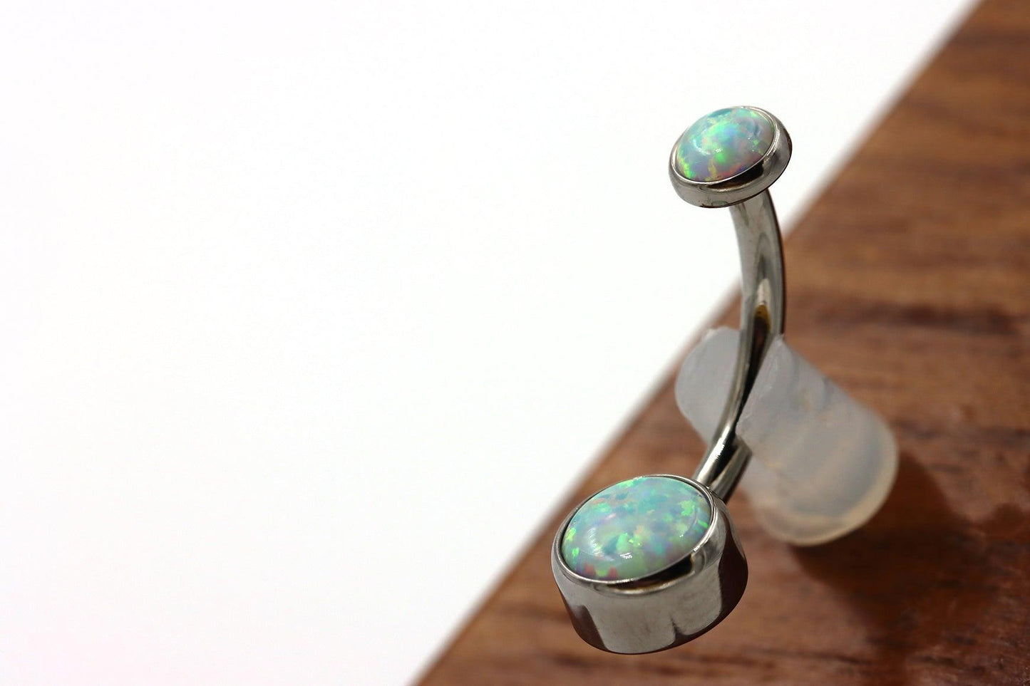 Titanium Navel Curve with White Opals - Born This Way Body Arts