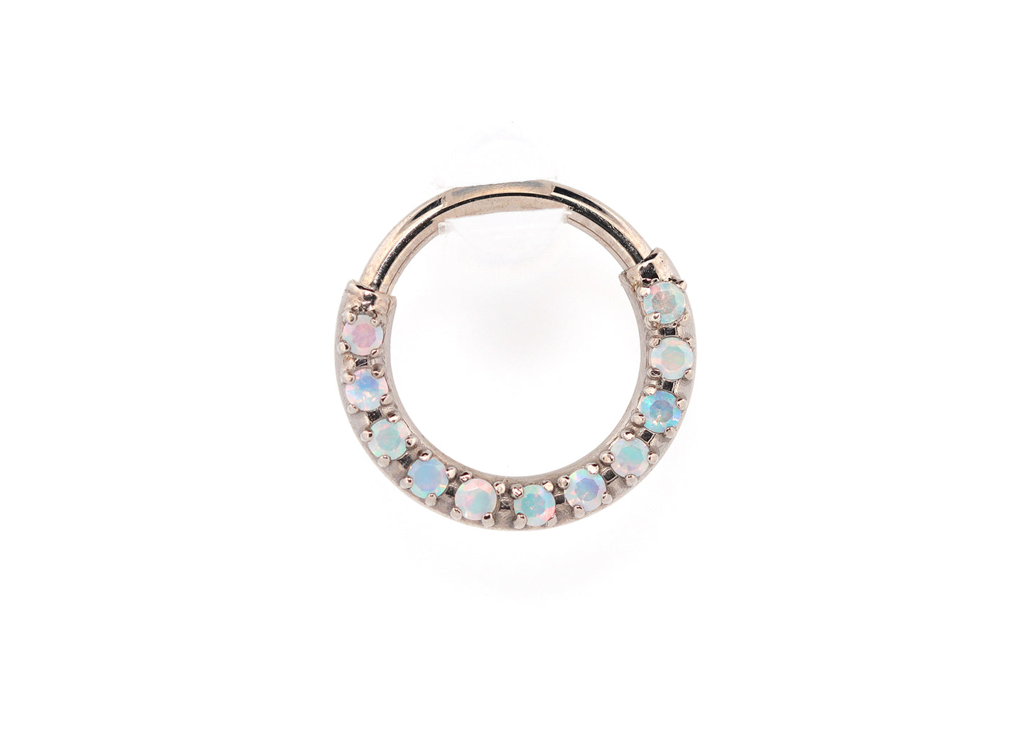 16g 11 Stone Prong Set White Opals Seam Ring